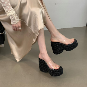 รองเท้าแตะส้นตึกแบบหนา สไตล์แฟชั่นฤดูร้อนปี 2026 สำหรับใส่กลางแจ้ง รองเท้าส้นสูงแบบใสสำหรับผู้หญิง - Product Image 3