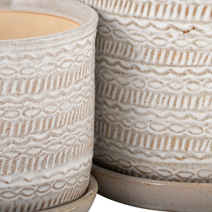 Vasi rotondi in gres con motivo floreale tribale e sottovaso per piante da interno ed esterno - Product Image 5