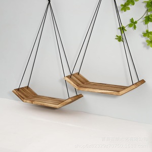 Wooden <b>Hanging</b> Rope Shelf Polygon Shape <b>Wall</b> Mounted <b>Storage</b> Rack For Plants Home Use - Product Image 4