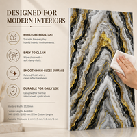 Panneau mural en PVC MORLENX en agate noire, blanche et or, effet marbre UV, pour projets d'aménagement de halls d'hôtels de luxe