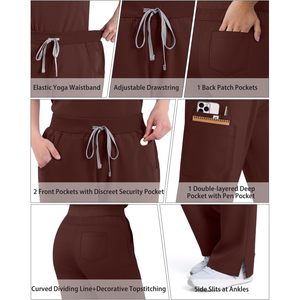 Ensemble de blouses médicales pour femmes FOXA, haut sans manches à col montant, pantalon droit, 11 poches, uniforme médical, usage hospitalier, ceinture yoga - Product Image 3