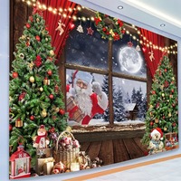 Tapisserie murale en polyester pour Noël, arbre de Noël, Père Noël, bonhomme de neige, décoration murale, impression HD, résistante à la décoloration, OEM ODM