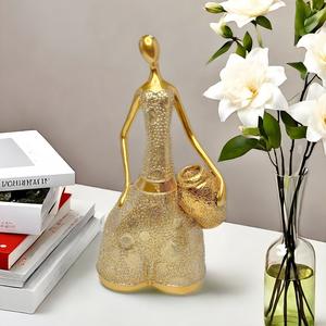 Statue sculptée en résine époxy, style rétro européen, représentant une femme africaine abstraite, ornement créatif, cadeau pour bureau, salon, ou salle d'étude - Product Image 3