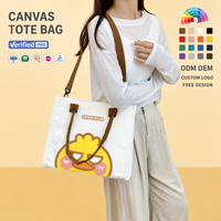 Sac fourre-tout en toile blanche personnalisé avec impression graphique de poussin jaune, poignée marron, sangle réglable, sac de shopping réutilisable