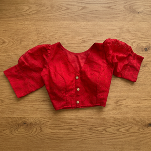 Indian Saree <b>Blouse</b> <b>Red</b> Designer Fancy Cotton LAtest Exclusive Puff Sleeve Readymade Indian Saree <b>BLOUSE</b> Trendy Indian Boutique - Product Image 3
