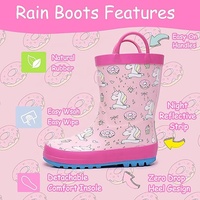 Bottes de pluie imperméables pour tout-petits avec poignées faciles à enfiler, bottes en caoutchouc imprimées mignonnes pour enfants, pour les jeux en plein air et les jours de pluie