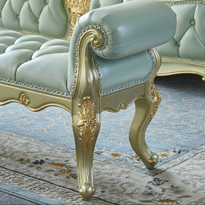 Tabouret de chevet en bois massif de style européen avec coussin en cuir, mobilier de chambre principale, banc sculpté, luxe haut de gamme - Product Image 3