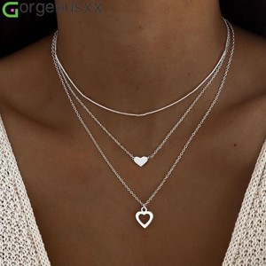 [Gorgeousxx] Collier à plusieurs rangs tendance pour femmes, pendentif cœur, bijoux - Product Image 1