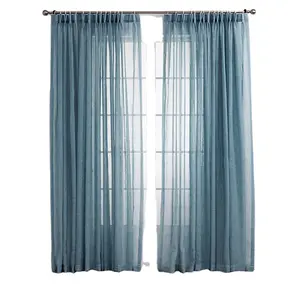 Factory Direct Supply American Cross-Border Valance Curtain Simple Plain Color Mesh Curtains Half Shade Voile Finished Product