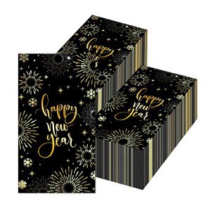 Huancai 20 pièces bonne année invités serviettes noir or <span class=keywords><strong>jetable</strong></span> papier dîner <span class=keywords><strong>serviette</strong></span> salle de bain essuie-mains pour fournitures de fête - Product Image 3