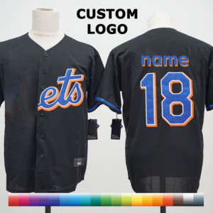 Maillot de baseball personnalisé brodé # 2 # 18 uniformes rétro New York City Connect bleu royal et orange à boutons pour hommes et jeunes OEM/ODM - Product Image 1