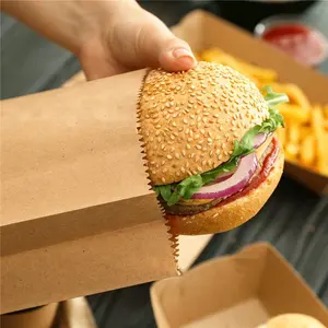 ย่อยสลายได้เกรดอาหารรีไซเคิลคราฟท์อาหารจานด่วนขนมปังแซนวิชแฮมเบิร์กถุงกระดาษทิ้งราคาถูก