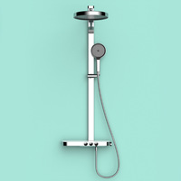 Ensemble de douche moderne et minimaliste en chrome, douche à effet pluie, pomme de douche murale de 11 pouces, étagère de rangement, salle de bain à trois fonctions
