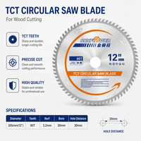 Lame de scie circulaire TCT 80T de 12 pouces (305*30mm) avec tranchant de 3,2mm en carbure pour la découpe de précision du bois, du contreplaqué et du MDF