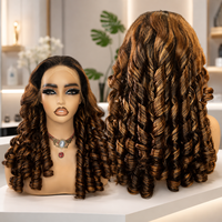 Perruque R Bouncy Curls en cheveux humains brésiliens vierges, double densité, avec frontal en dentelle 13*4, entièrement sans colle, pour femmes noires