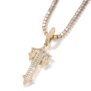 Letter <strong>T</strong> Pendent <strong>Necklace</strong> Baguette Zircon Iced Clear Stone <strong>Initial</strong> <strong>T</strong> Pendent Hip Hop Jewelry Letter <strong>Necklace</strong> - Product Image 2