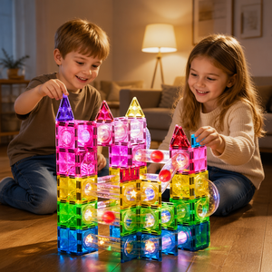 Circuit de billes magnétique électrique Onshine, jouet éducatif STEM, glissades, rampes, tubes, tuiles magnétiques, 100 pièces, lumière LED, pour enfants, conforme EN71 - Product Image 2