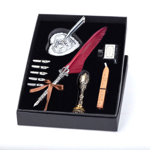 Stylo <span class=keywords><strong>plume</strong></span> antique personnalisé avec logo, support en forme <span class=keywords><strong>de</strong></span> cœur, sceau à cire auto-encreur, pour Noël et mariage, vente en gros - Product Image 5