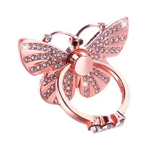 Luxury shiny bling bling kirsite finger ring holder kickstand mobile phone holder butterfly crown metal finger ring kickstand