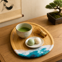 Planche à découper en bambou naturel en forme de cœur, personnalisée OEM, avec motif vague océanique imprimé, ustensiles de cuisine écologiques pour la décoration de la maison