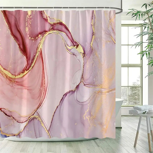 Juego de cortinas de ducha de mármol negro líneas doradas patrón texturizado abstracto decoración de baño moderna alfombra antideslizante alfombrillas de baño cubierta de inodoro - Product Image 4
