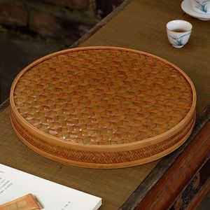 Plateau de rangement rond en bambou fait main à motif ondulé, artisanat durable d'Anji, plateau décoratif - Product Image 3