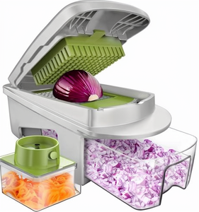 Multi-Function Manual 8-Piece <b>Vegetable</b> Chopper Set-Stainless Steel Blade Mandoline Slicer Dicer PC for Onion Veggie Fruit Prep - Product Image 1