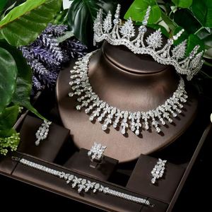 HIBRIDE Luxe Étincelant Cubique Zircone Cristal Bracelet Anneau Collier Boucle D'oreille Ensemble Femmes Fête De Mariage Nigérian Bijoux N-1630 - Product Image 1