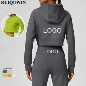 RUIQUWIN Großhandel Damen Freizeit lange Ärmel Baumwoll-Kapuzenpullover anzüge hohe Taille weicher sportlicher anzug benutzerdefinierter Sport-Kapuzenpullover Trainingsanzug