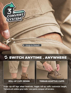 사용자 정의 야외 남자의 블랙 카키 컨버터블 분리형 6 포켓 통기성 지퍼 오프 방수 캐주얼화물 바지 남성 - Product Image 5