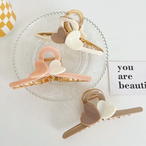 CANYUAN-Pinzas de pelo gruesas personalizadas para mujer, pinzas de pelo de aleación de doble amor de acetato para niña - Product Image 5