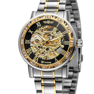 WINNER Top Brand Luxury Diamond Luminous Gear <strong>Movement</strong> Men Elegant Male Steel <strong>Clock</strong> Mechanical Skeleton Wrist Watch - Product Image 4