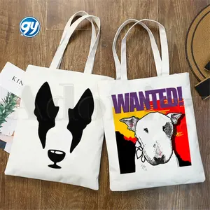 Pit Bull Terrier dengan tato tas tangan kartun Hipster tas bahu tas belanja kasual tas tangan perempuan tas kanvas elegan wanita