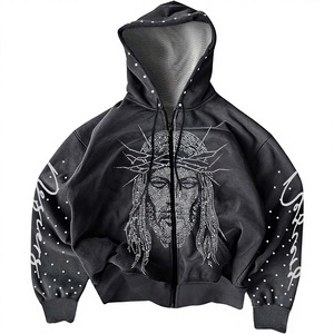 Sudaderas con Capucha de Forro Polar para Hombre, Personalizadas con Pedrería, Cierre de Cremallera, Color Sólido, Invierno, Tela de Algodón Ecológica, Colores y Tallas Personalizables - Product Image 1