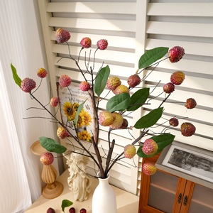 Fleur artificielle de litchi Qiwu, branche unique en mousse, rouge vin, rouge rose, décoration de mariage, style INS, plante artificielle - Product Image 1