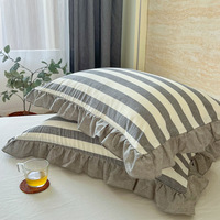 Housse de coussin de canapé en coton pur personnalisée, taie d'oreiller en coton naturel, coussin de canapé doux à rayures verticales de designer