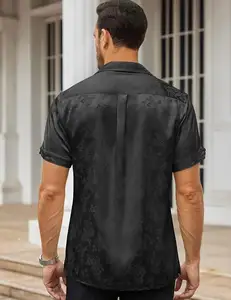 Camisa masculina 100% pura de seda com botão jacquard