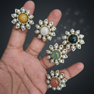 Luxury Pearl Flower Statement <b>Ring</b> for Women <b>Gold</b> Plated Natural Stone <b>Cocktail</b> <b>Ring</b> Vintage Fashion Party Jewelry Gift - Product Image 3