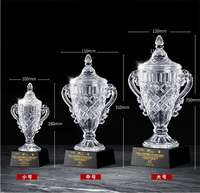 Coupe de trophée en cristal d'ambre de luxe personnalisée avec couvercle et base noire, trophées en verre haut de gamme pour souvenirs d'entreprise