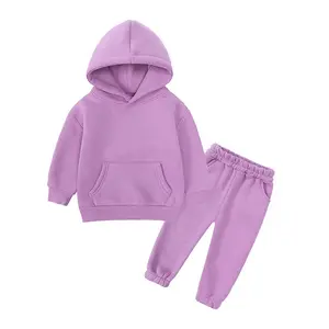 Children Clothes Wholesale Kids Winter Clothing Plain Kids Toddler Sweatsuits Pullover Hoodie Jogger Sets