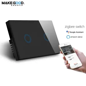 Smart Home Automation Switch Touch Glass Smart 2Gang Zigbee Wall Switch Compatible Alexa En Google Home Zigbee Light Schakelaar