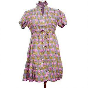 Nouvelle robe pour femme, style bohème japonais, imprimé floral, mini-longueur, manches longues, décontractée, 100% coton, boutonnée, lavable - Product Image 1