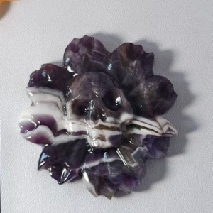 Calaveras de Cristal Natural al por Mayor con Tallado Floral, Calaveras de Cuarzo Talladas a Mano con Flores, Adorno para Decoración del Hogar - Product Image 4