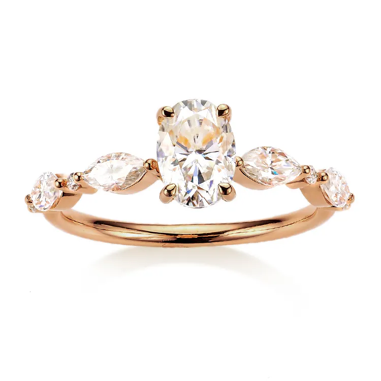 उच्च गुणवत्ता moissanite हीरा 18k गुलाब गोल्ड ओवल कट तीन पत्थर महिलाओं की अंगूठी सगाई शादी लक्जरी अंगूठी
