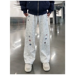 <span class=keywords><strong>Pantalon</strong></span> polaire tie-dye brodé pour <span class=keywords><strong>homme</strong></span>, <span class=keywords><strong>pantalon</strong></span> d'hiver épais à jambe incurvée avec coupe diagonale, coupe droite légèrement évasée - Product Image 3