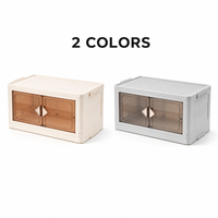 Armoire de rangement en plastique pliable Double porte organisateur de vêtements chambre placard empilable anti-poussière gris crème maison en gros