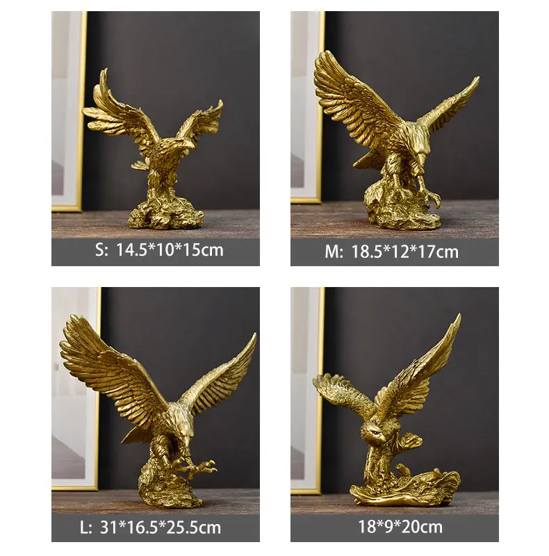 Resin golden Desert Eagle Statue Popular Figure Wings Spread Sculpture for Home Decoration