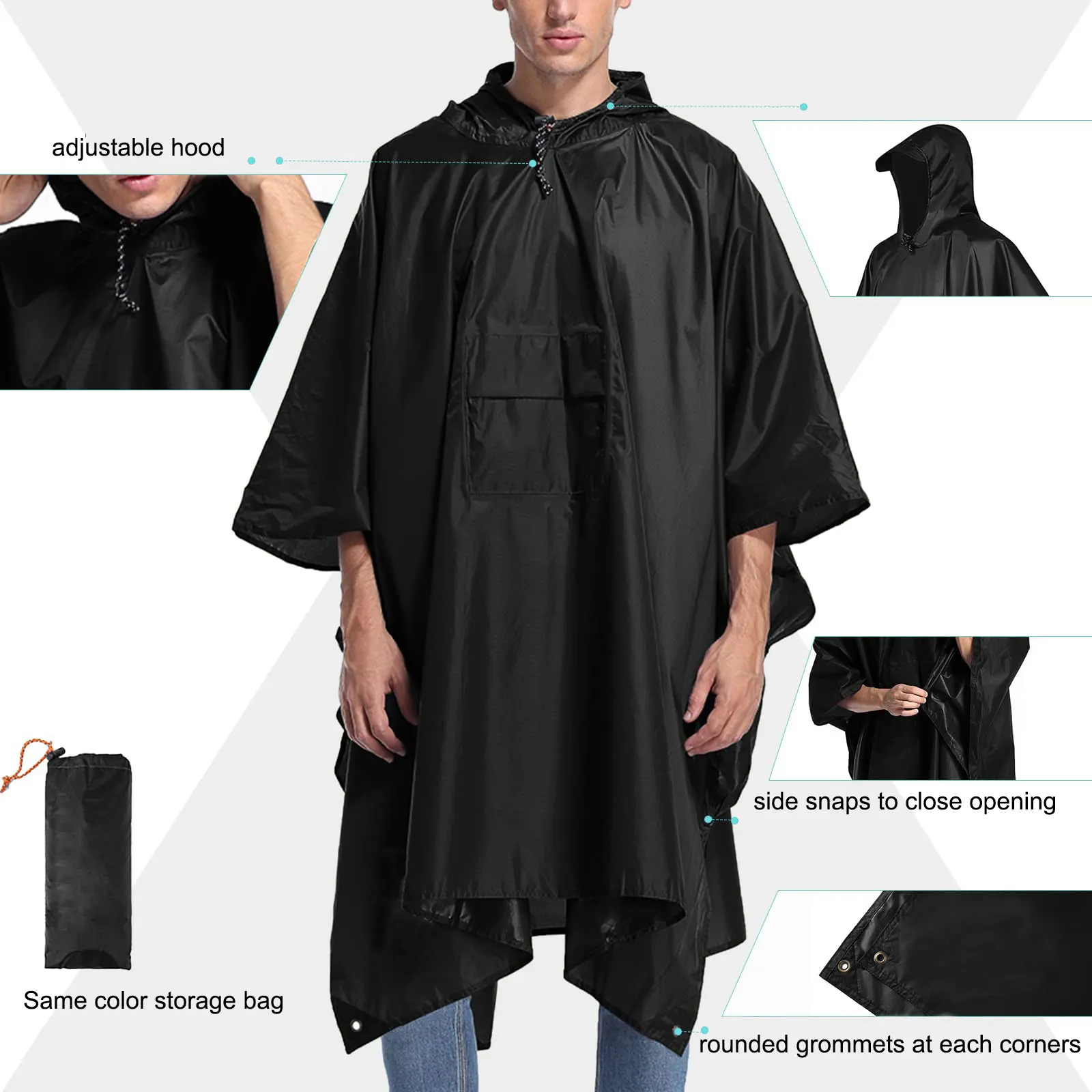 Custom Camping Fishing Rain Poncho Waterproof Jacket Raincoat with Pocket