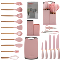 Ensemble de 19 ustensiles de cuisine en silicone avec spatules et accessoires de cuisson à manche en bois