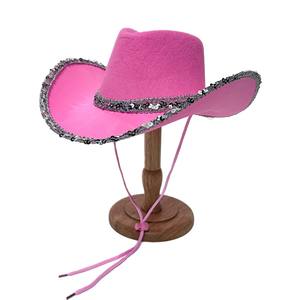 Chapeau <span class=keywords><strong>de</strong></span> cow-boy occidental <span class=keywords><strong>de</strong></span> loisirs à large bord roulé, <span class=keywords><strong>de</strong></span> haute qualité, à bord argenté, réglable pour les fêtes costumées, utilisation quatre saisons - Product Image 5